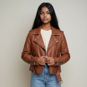 AllSaints Balfern Leather Biker Jacket in Rosewood